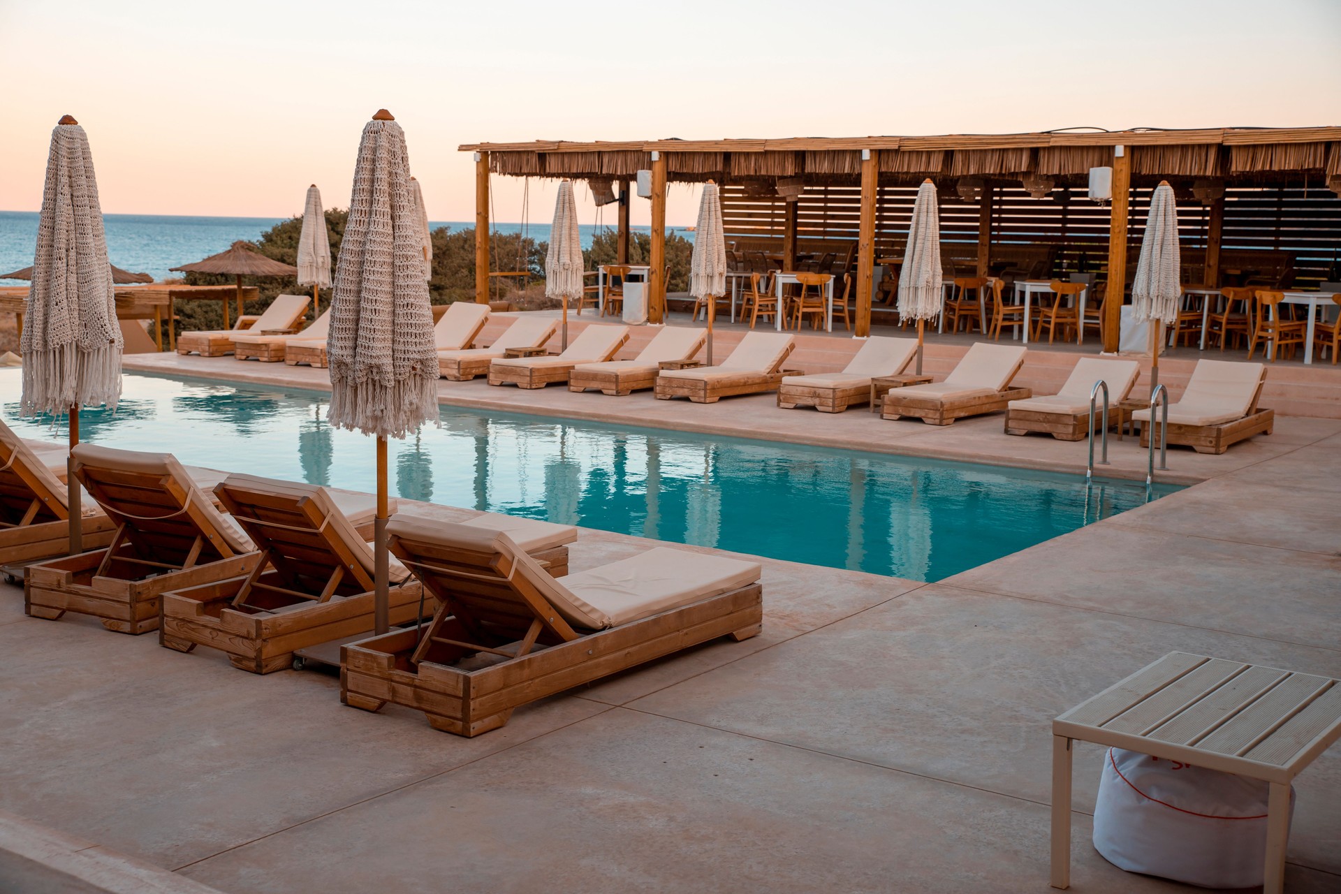 Summertime easy morning at the pool bar