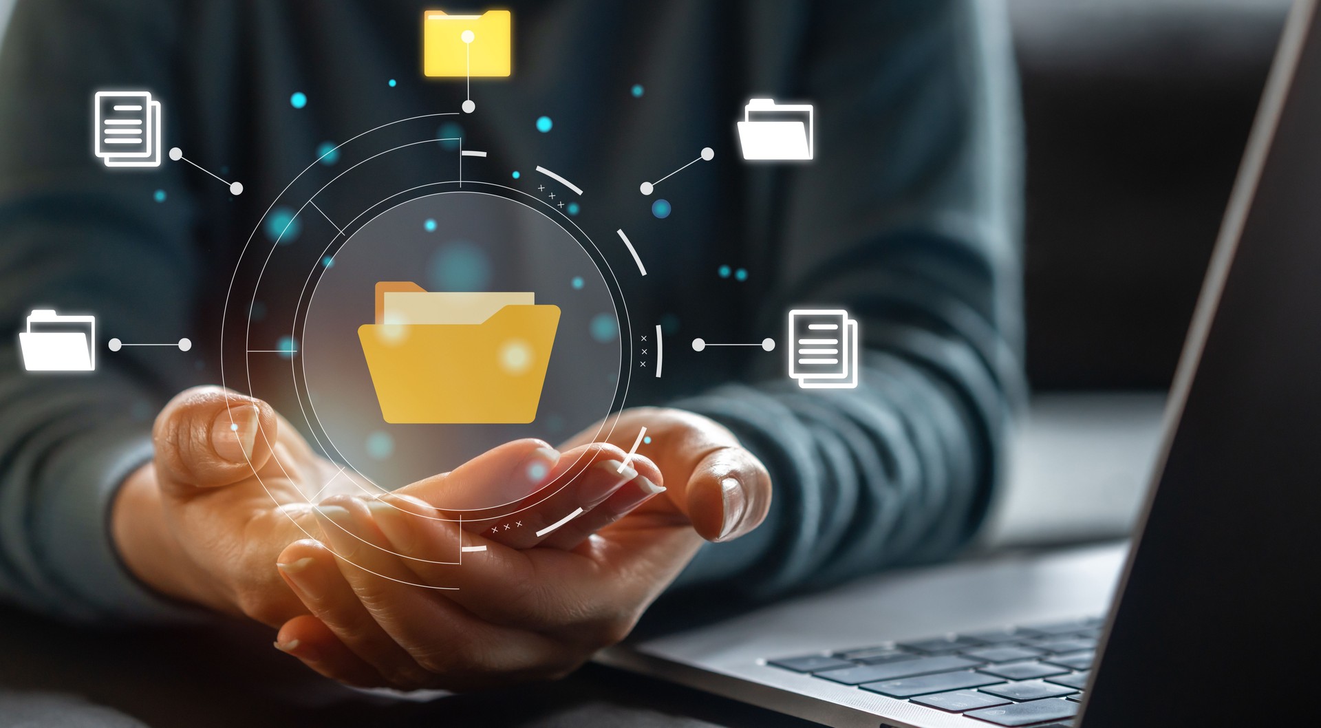 Human with online cloud document file management, information, system, DMS, online documentation database, manage files, enterprise with ERP.search and manage document business technology