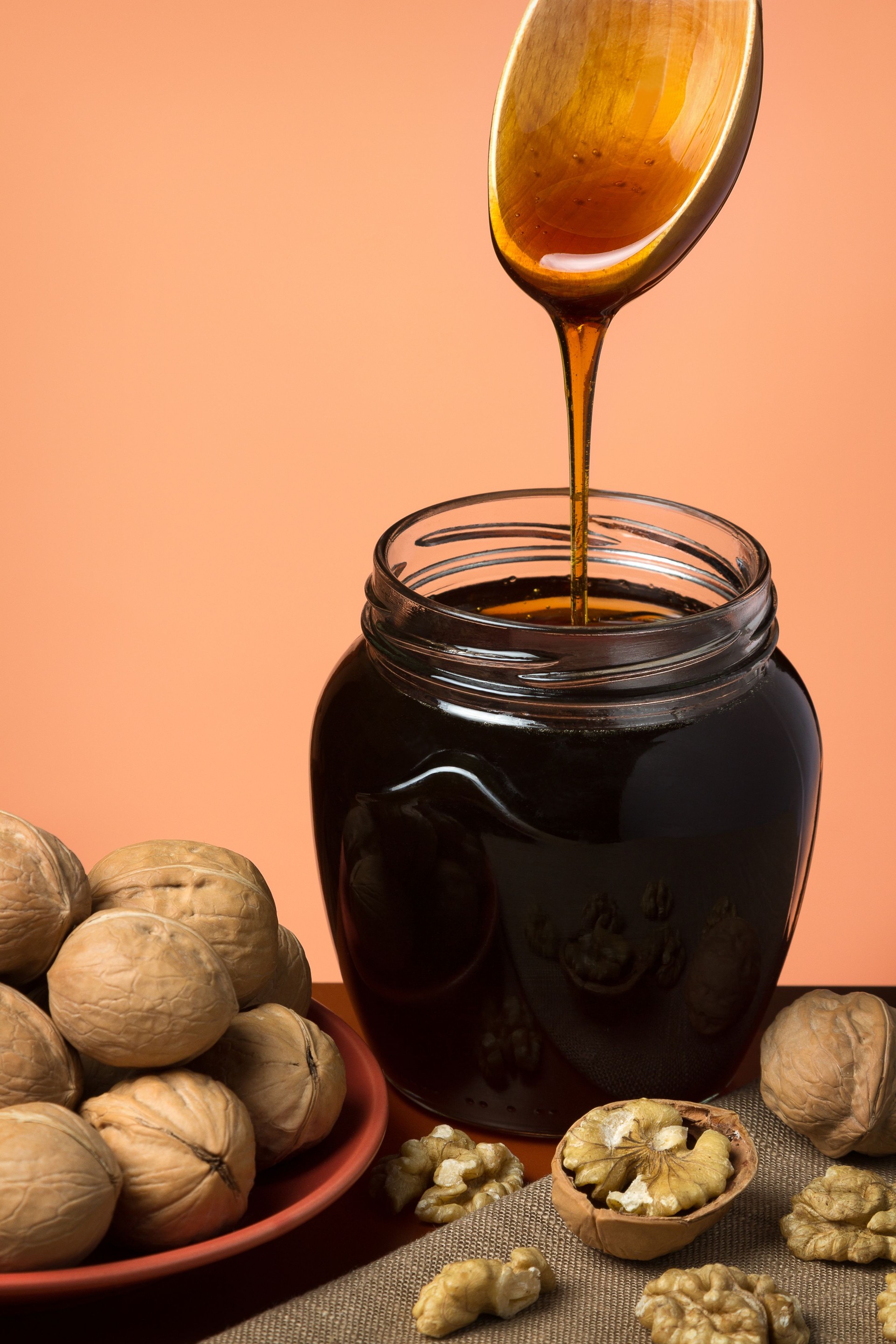 Forest-steppe herb honey in a glass jar